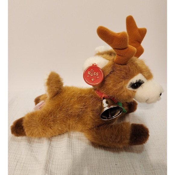 Vintage Russ Plush Reindeer Carress Soft Pets Christmas Gift W/ Tag Bell - Picture 1 of 5